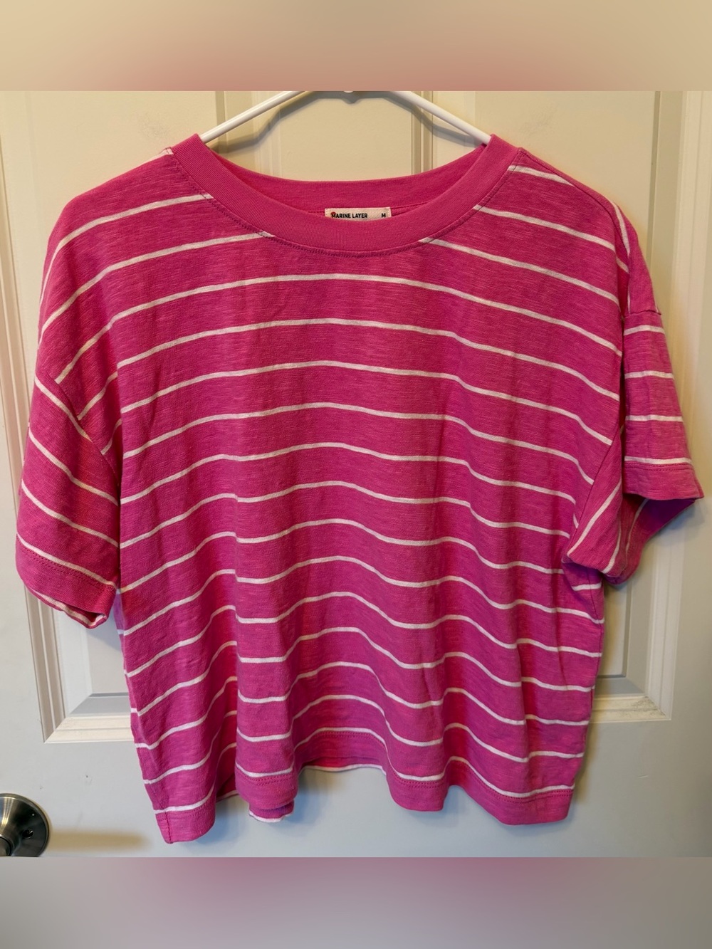 Marine Layer 100% Cotton Striped Boxy Fit Tee, Medium